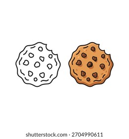 Esquema y dibujo de dibujos animados de galletas de chocolate de color