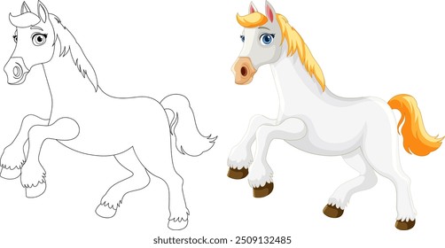 Outline and colored horse vector illustration
