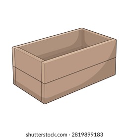 Outline and colored illustration of a rectangular wooden planter box for growing flowers, herbs, vegetables, and seedlings. Perfect for raised garden beds, home gardening, landscaping, horticulture, and microstock design collections.