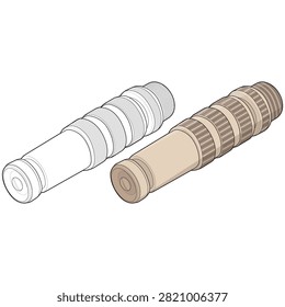 Outline and colored illustration set featuring a metal garden hose watering nozzle for irrigating plants, watering gardens, cleaning outdoor spaces, and everyday gardening tasks. Perfect for gardening, landscaping, horticulture, farming, and irrigation design projects.