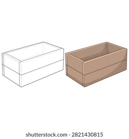 Outline and colored vector illustration bundle of a rectangular wooden planter box isolated on a white background. Editable vector design suitable for gardening, raised bed planting, home gardens, urban farming, landscaping, nursery projects, educational materials, DIY guides, commercial graphics, icons, stickers, and digital creative assets.