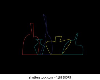 Outline colored wine bottles. Vector.