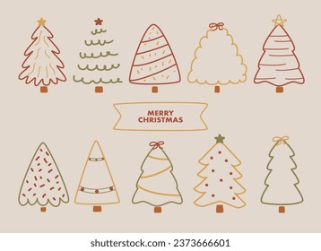 outline colorful cute big set of christmas trees