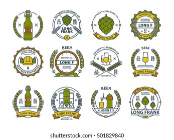 Outline colorful vector beer emblems, symbols, pub labels, badges collection