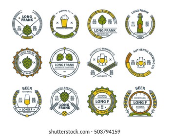 Outline colorful vector beer emblems, symbols, icons, pub labels, badges collection.