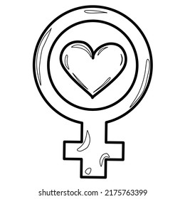 Outline coloring Female gender sign with heart 