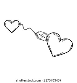 Outline coloring A heart is charged by larger one
