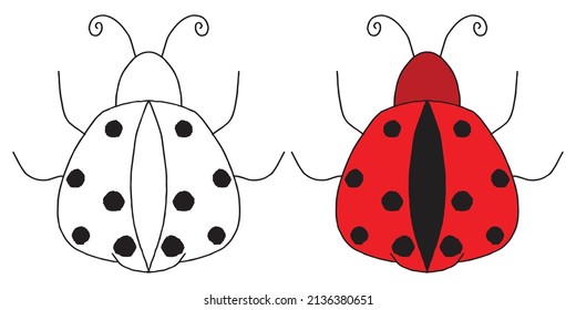 Outline and coloring ladybug animal isolated on white background