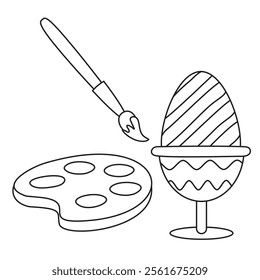 Outline coloring page for kids: Easter spring coloring page. Cute, black and white illustration for celebration