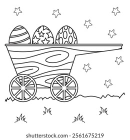 Outline coloring page for kids: Easter spring coloring page. Cute, black and white illustration for celebration