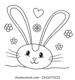 Outline coloring page for kids: Easter spring coloring page. Cute, black and white illustration for celebration