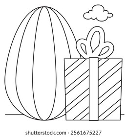 Outline coloring page for kids: Easter spring coloring page. Cute, black and white illustration for celebration