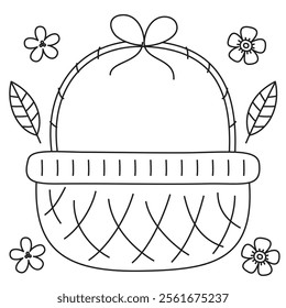 Outline coloring page for kids: Easter spring coloring page. Cute, black and white illustration for celebration