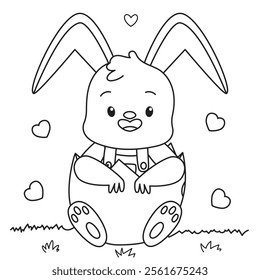 Outline coloring page for kids: Easter spring coloring page. Cute, black and white illustration for celebration