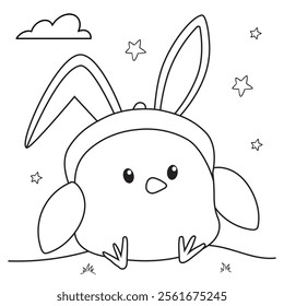 Outline coloring page for kids: Easter spring coloring page. Cute, black and white illustration for celebration