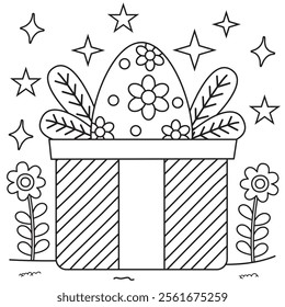 Outline coloring page for kids: Easter spring coloring page. Cute, black and white illustration for celebration
