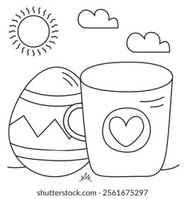 Outline coloring page for kids: Easter spring coloring page. Cute, black and white illustration for celebration