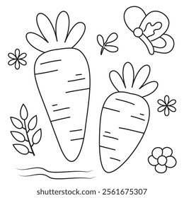 Outline coloring page for kids: Easter spring coloring page. Cute, black and white illustration for celebration