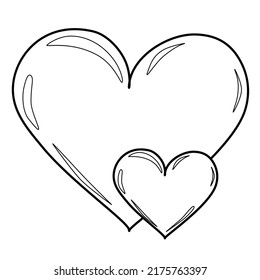 Outline Coloring Two Hearts Together Big And Small