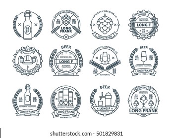 Outline colorless vector beer emblems, symbols, pub labels, badges collection