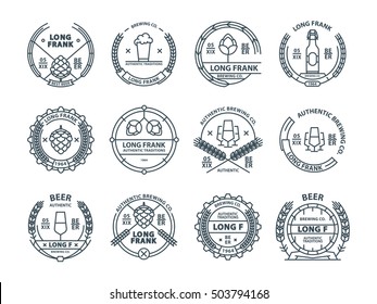 Outline colorless vector beer emblems, symbols, icons, pub labels, badges collection