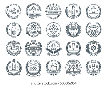 Outline colorless vector beer emblems, beer symbols, beer icons, pub labels,  beer badges collection.