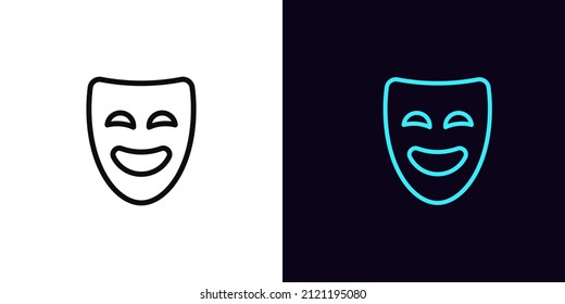 Outline Comedy Mask Icon, With Editable Stroke. Comedian Mask Sign, Humor Face Pictogram. Comic Theatrical Performance, Comedy Show, Laugh Face. Vector Icon, Symbol For UI And Animation