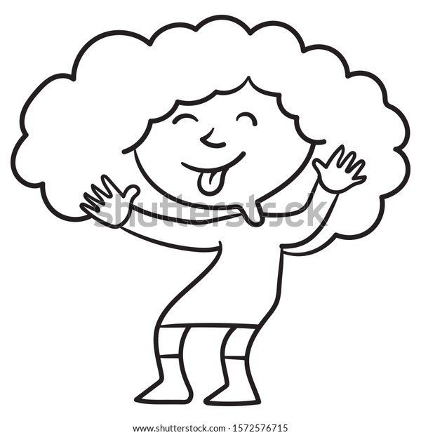 Outline Comic Drawing Little Girl Holding Stock Vector Royalty Free