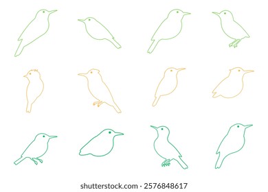 Outline Common Tailorbird Illustration Design Set