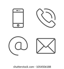 Outline Communication Icons (smartphone, envelope, phone, e-mail) isolated on white background. Line Contact symbols for your web site design, logo, app, UI. Vector illustration, EPS10