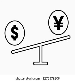 Outline compare dollar and yen pixel perfect vector icon