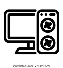 Descrever o ícone do computador para desktop, PC e estação de trabalho digital.