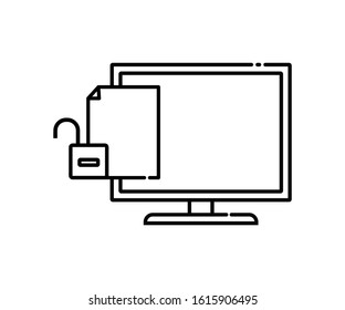 Outline computer icons are isolated open file icons. The file icon opens marked the open padlock