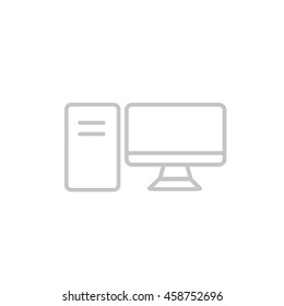 Outline computer and monitor line icon illustration isolated in a white background