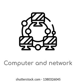 outline computer and network vector icon. isolated black simple line element illustration from education concept. editable vector stroke computer and network icon on white background