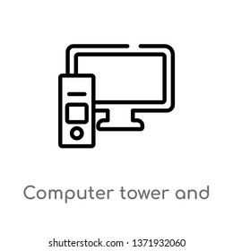 outline computer tower and monitor vector icon. isolated black simple line element illustration from computer concept. editable vector stroke computer tower and monitor icon on white background