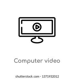 outline computer video vector icon. isolated black simple line element illustration from computer concept. editable vector stroke computer video icon on white background