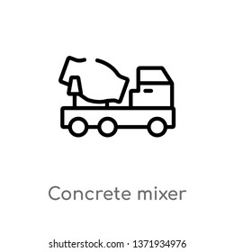 outline concrete mixer vector icon. isolated black simple line element illustration from construction tools concept. editable vector stroke concrete mixer icon on white background