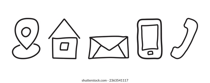 Outline Contact Icon Set in Hand Drawn Style