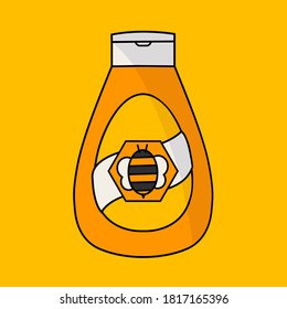 outline container tube & queen bee product isolated. sweet natural honey flat design vector in jar bottle or plastic dose cartoon for rosh hashanah holiday or new year. syrup icon or symbol honycomb