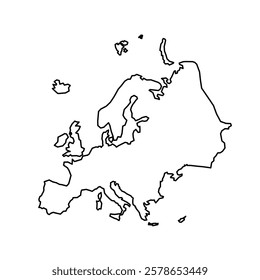 The outline of a continent, highlighting its geographic features. The map focuses on the shapes of landmasses, emphasizing borders and coastlines.