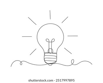 Outline continuous line art bulb lamp icon isolated vector illustration on white background.