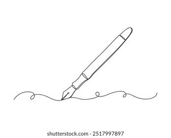 Outline continuous line art fountain pen icon isolated vector illustration on white background.