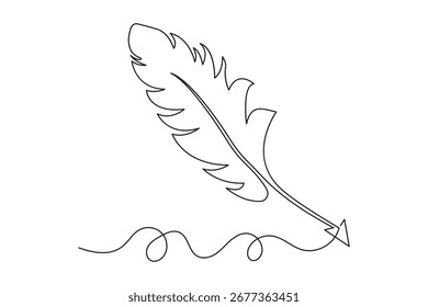 outline continuous one line drawing of feather minimalist