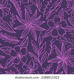 Outline contour doodle floral pattern for design and textile. Vector illustration