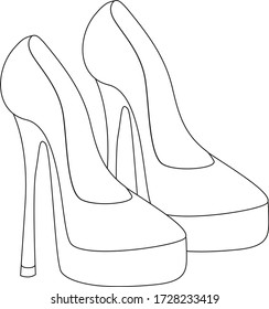 Outline contour elegant fashilonable high heeled women shoes isolated icon. Vector illustration.