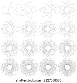 Outline, contour lotus mandala, motif icon, symbol