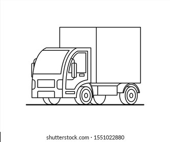 Umriss, konturstilisierter Vektor Kleinwagen. LKW zum Färben der Buchseite. Illustration für Kinder, Logo.