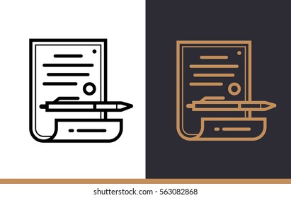 Outline contract icon for startup business. Vector line icons suitable for info graphics, print media and interfaces