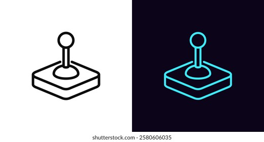 Outline control joystick icon, with editable stroke. Arcade joystick, game joypad, control lever. Gaming stick handle, retro controller, vintage control console, manipulator handle. Vector icon